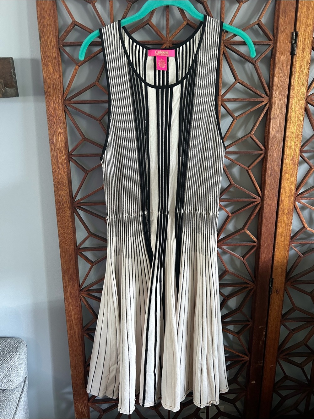 Catherine Malandrino Black and White Striped Sleeveless Midi Dress